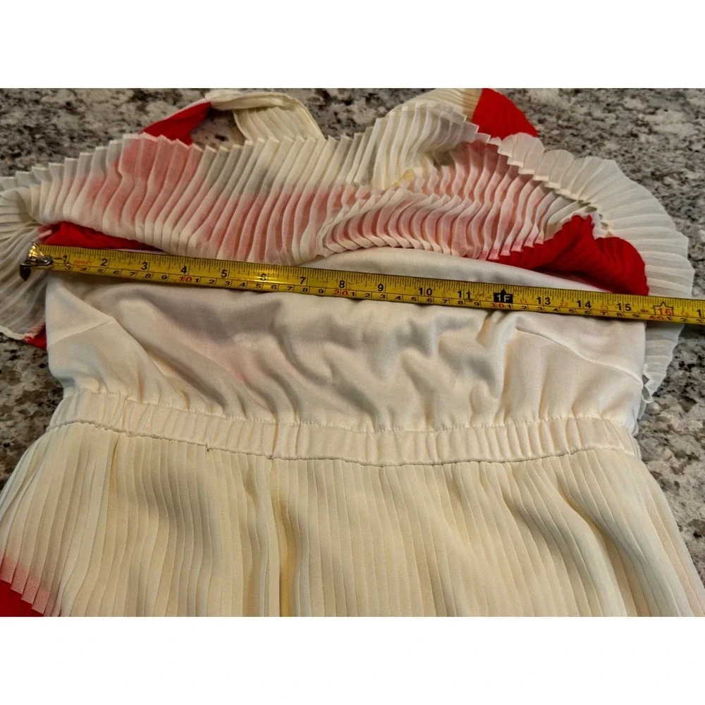 Aryn K Red Ivory Pleated Colorblock Midi Dress Sleeveless Tiered AD-7646-A M‎